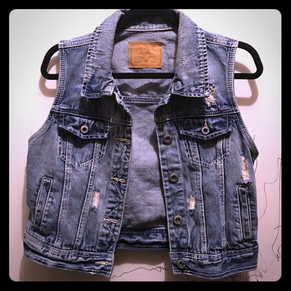 Distressed Cropped Denim Vest